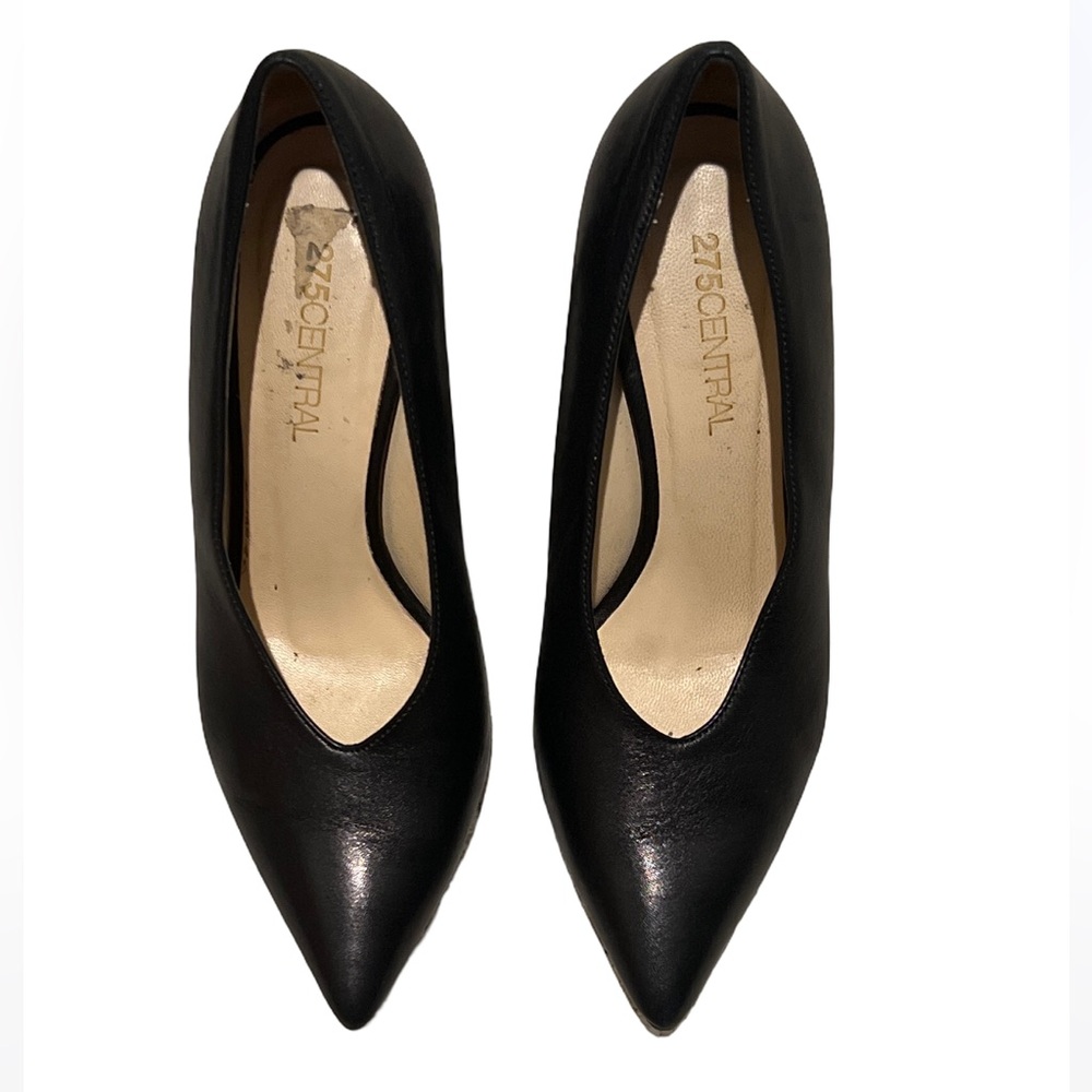 275Central Black Draco heel V cut pointed toe all leather - Picture 3 of 6
